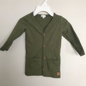 Olive green cardigan. 6-12 months